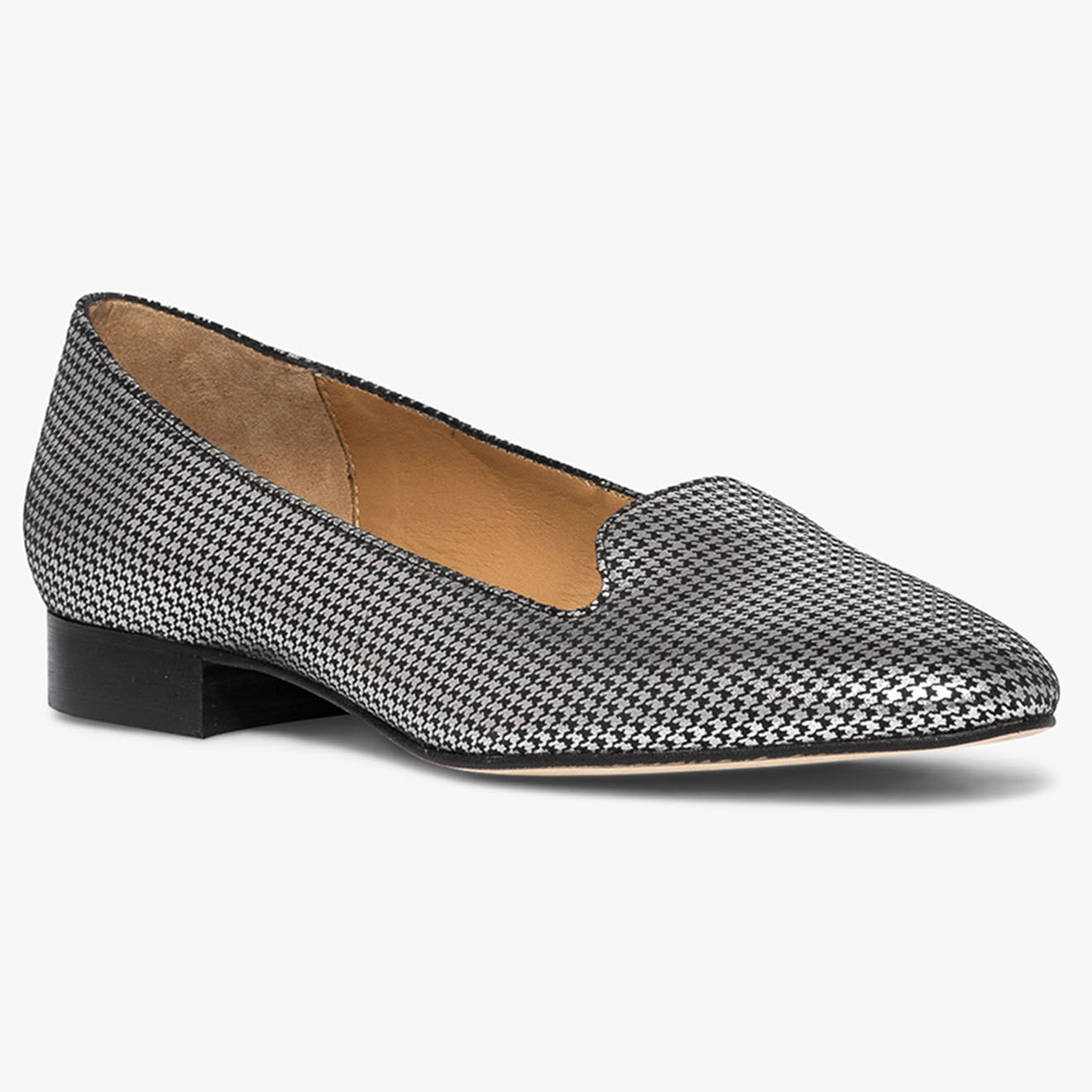 Bocage Slippers en Cuir Belgique pied-de-poule noir irisé