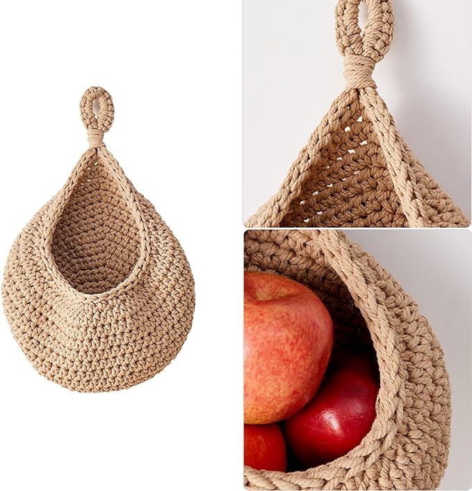 (25x19cm) Hängender Jute Wand Korb Home Accessoire Deko Organizer für Obst / Gemüse / Pflanzen - Braun