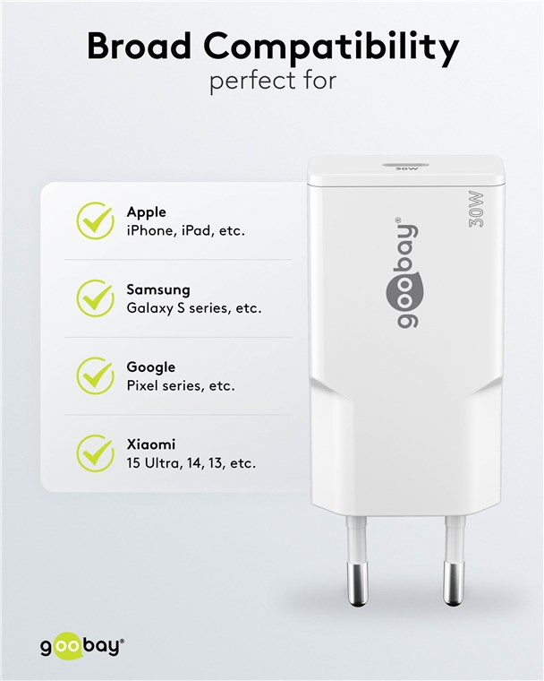 (30W) Slim USB C GaN Ladegerät Netzteil Power Delivery (75736) - Weiss