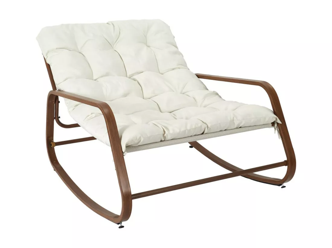 VIDIA - Fauteuil à Bascule Effet Bois avec Coussin Capitonné