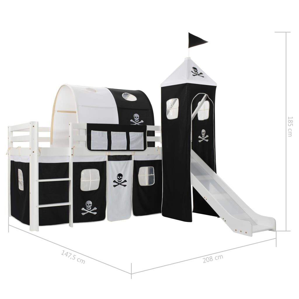 vidaXL Hoog kinderbedframe met glijbaan en ladder 97x208cm