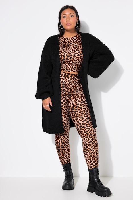 Long-Strickjacke, oversized, offene Form, Langarm