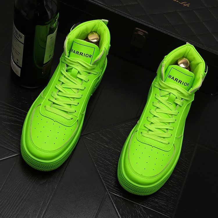 Mr Ozera - Platform Plain Lace-Up Faux Leather High Top Sneakers