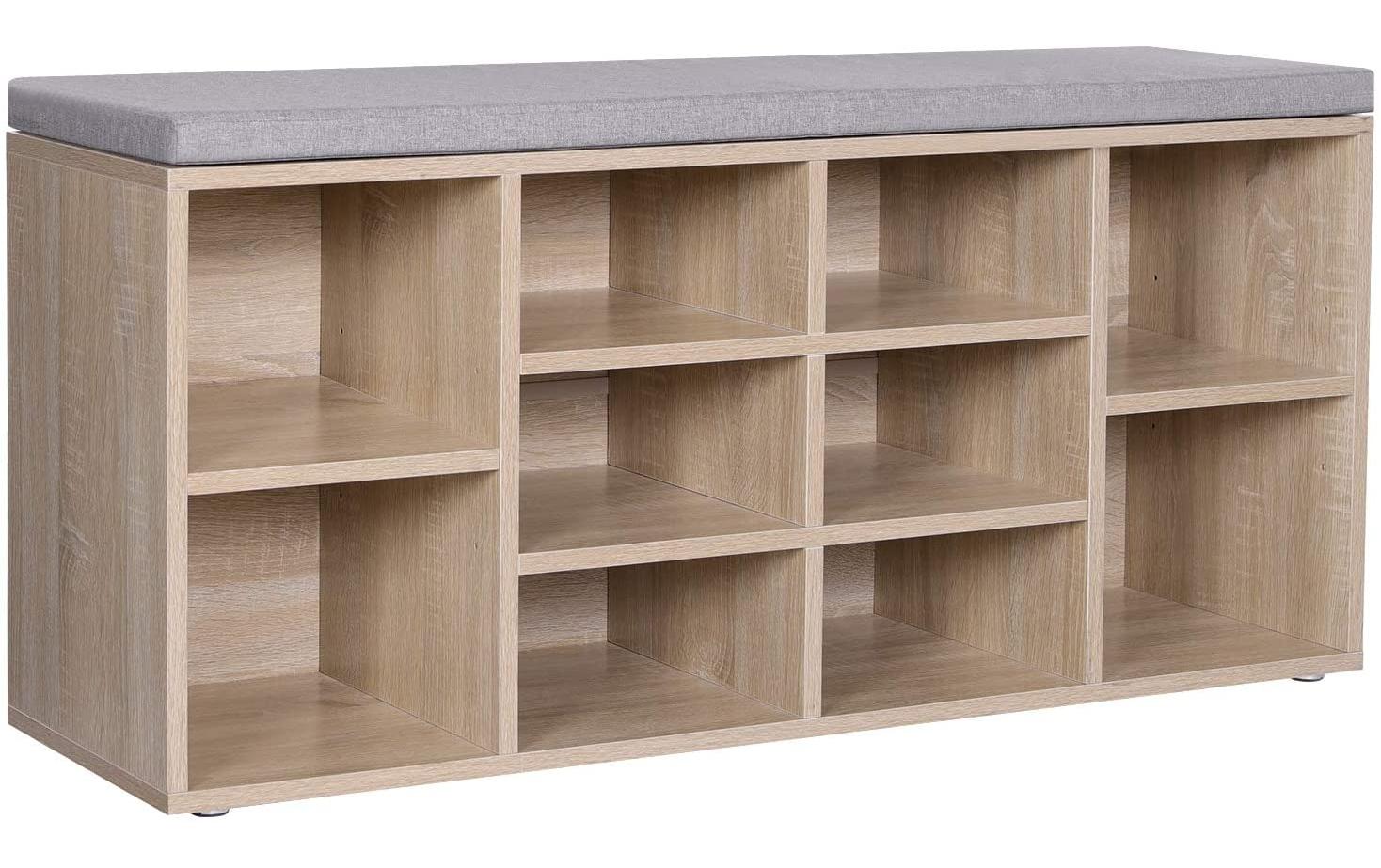 Schuhregal mit Polster, 104 x 48 cm, NatureSchuhablage mit Sitzbank