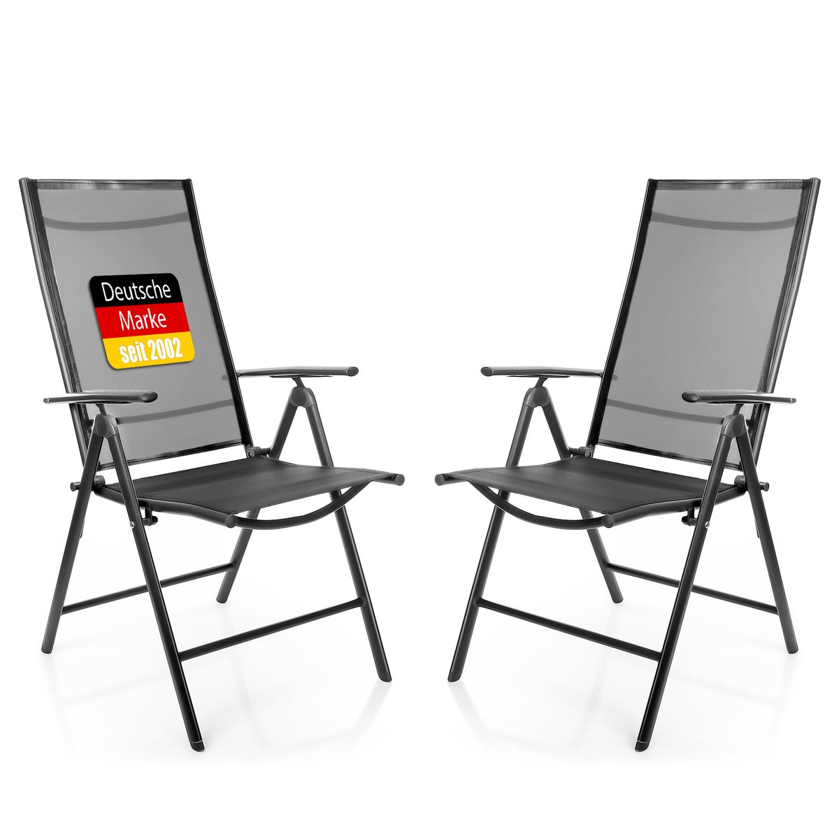 BigDean 2-delige tuinstoelen, donkergrijs, draagvermogen 120 kg - balkonstoelen, tuinstoel - opvouwbare stoel met 7-voudig verstelbare rugleuning - hoogwaardige kampeerstoel voor balkon, tuin en terras