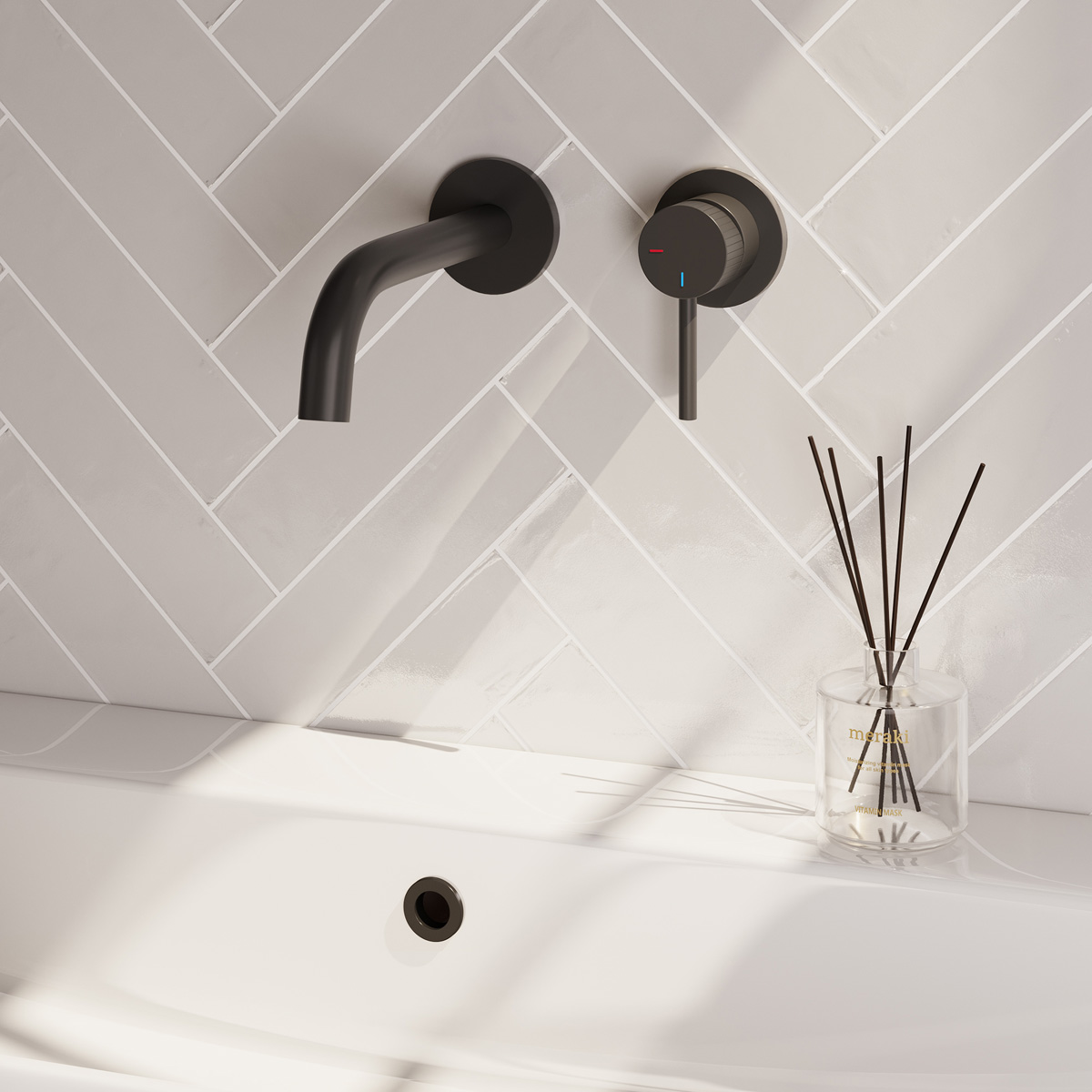 Brauer Stripe inbouw wastafelkraan ColdStart met gebogen uitloop en rozetten model A1 zwart mat