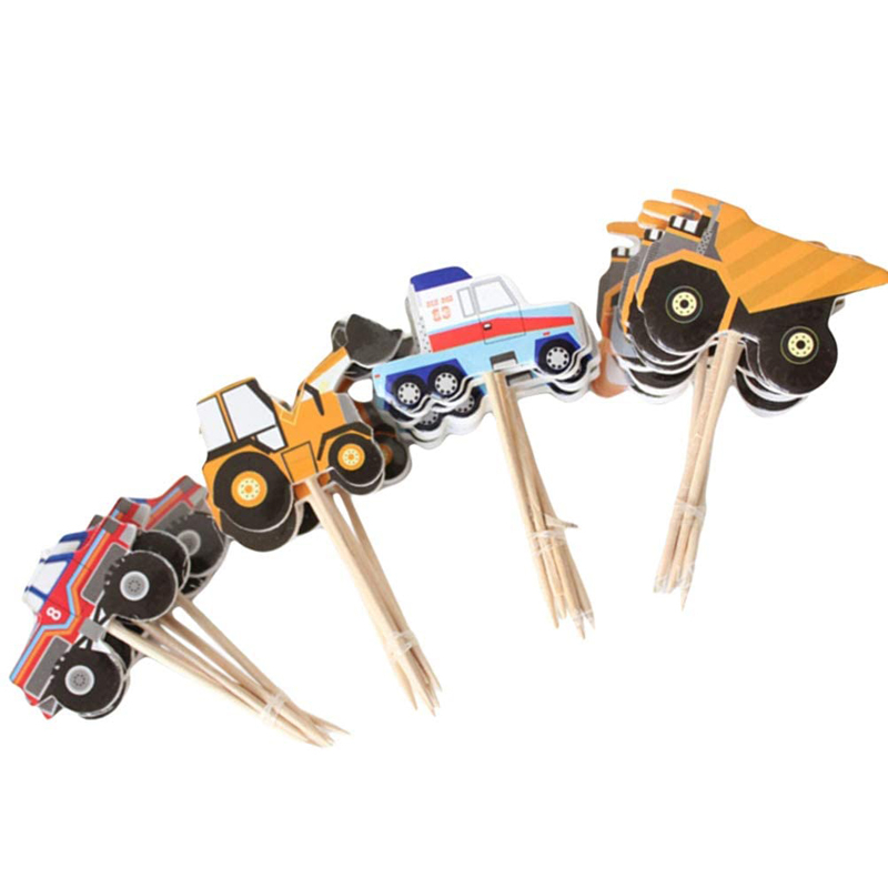 (24-tlg. Set) Kuchenstecker Kinder Tortenstecker Topper Dekoration für Torten / Kuchen - Fahrzeuge