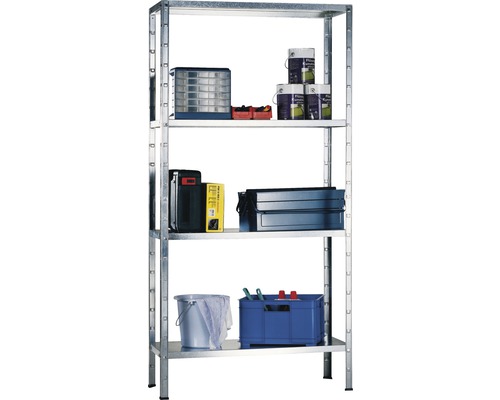 Schulte verzinkte insteekstelling, 180x120x50 cm, 4 legborden, gespleten hoekprofielen, draagvermogen 340 kg