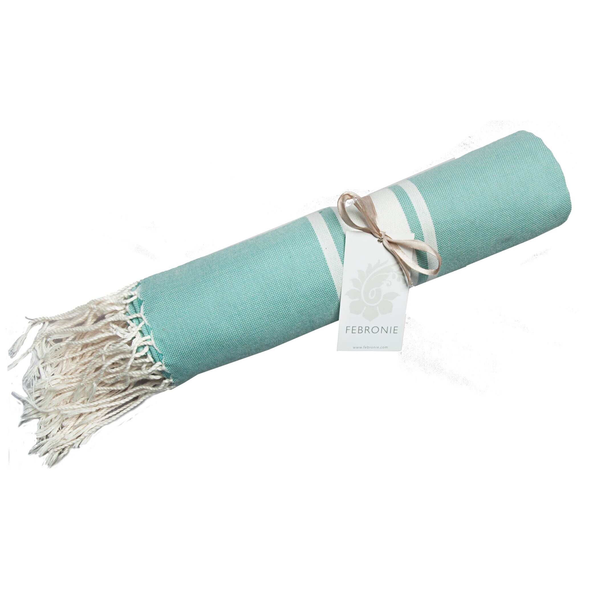 Febronie Fouta Traditionelle St Tropez eau de nil/blanc - 100x200 cm