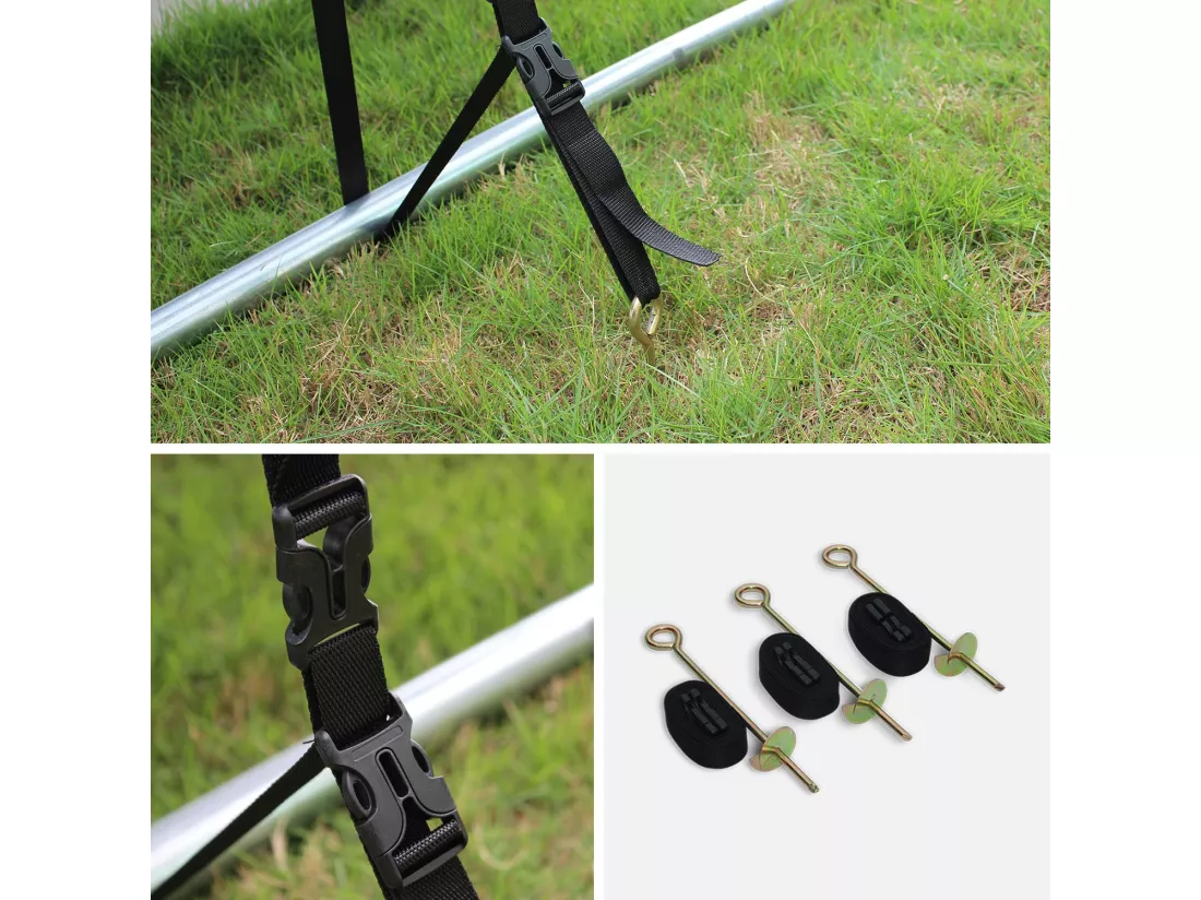 Pack accessoires pour trampoline Ø 250cm Pluton/Gémeaux/Pluton INNER - Échelle. bâche de protection. filet de rangement pour chaussures et kit d’ancrage