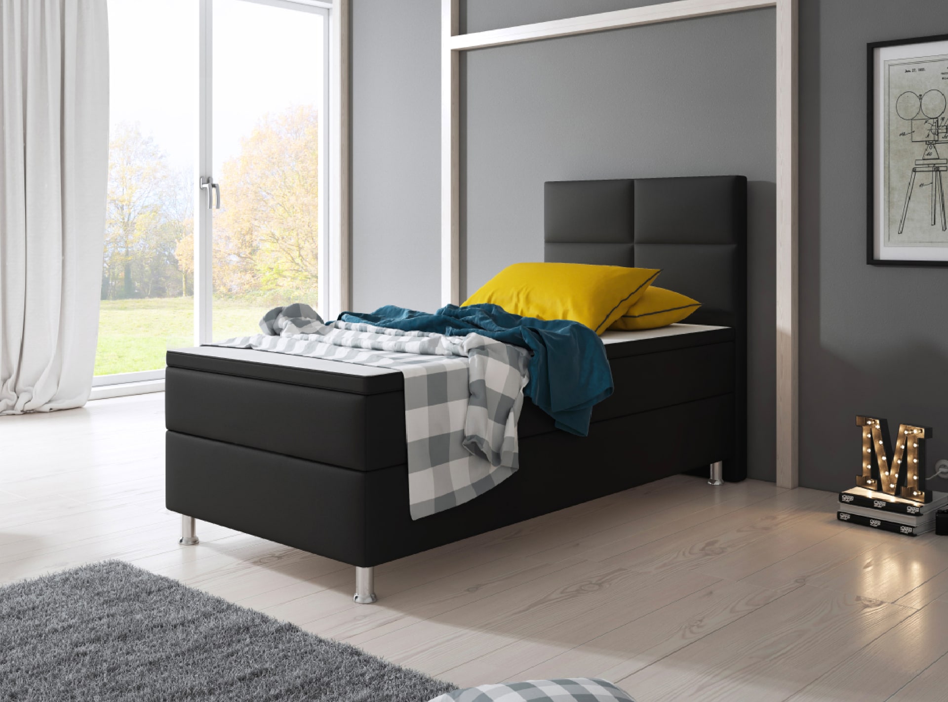 Boxspringbett MIAMI 90 x 200 cm schwarz
