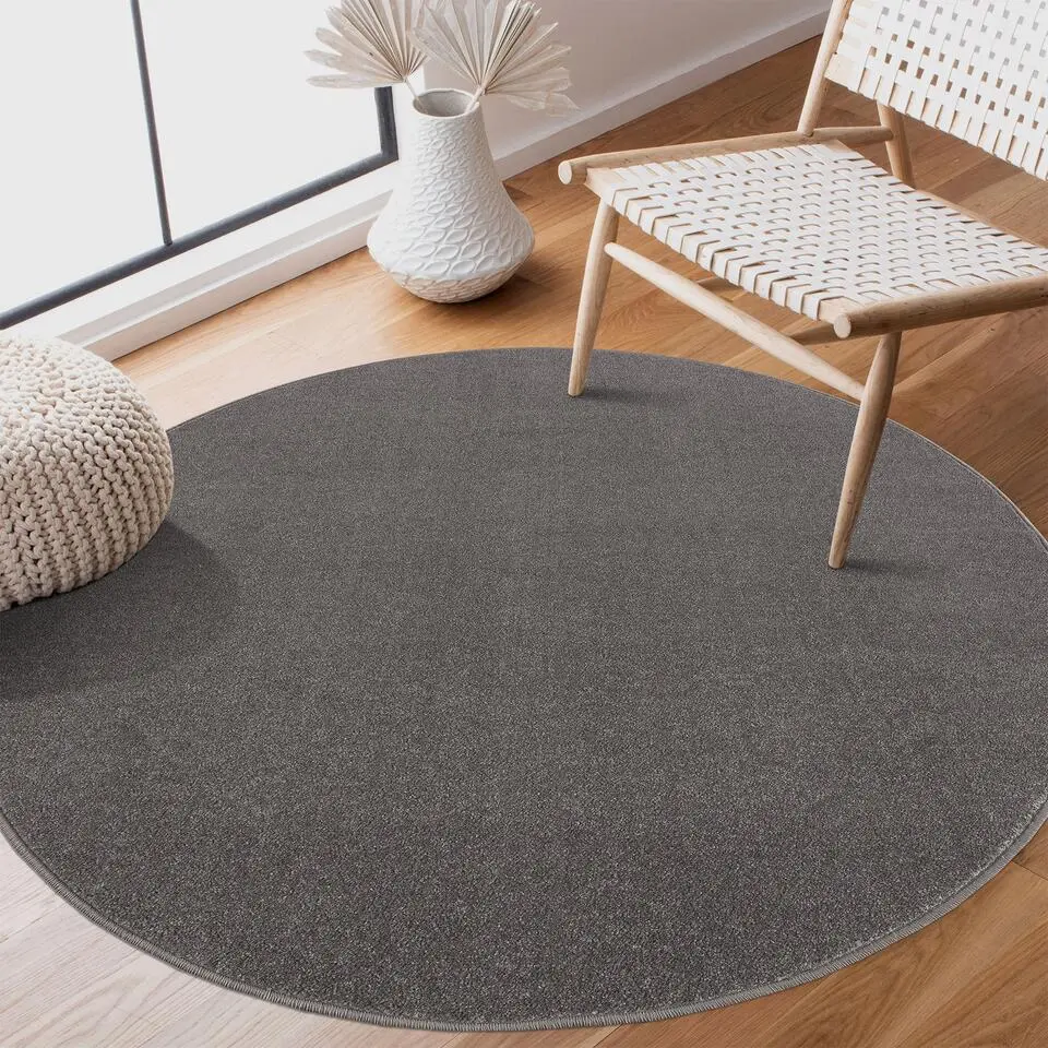 Uni Rond Effen Laagpolig Vloerkleed Modern Grijs - 200 CM ROND
