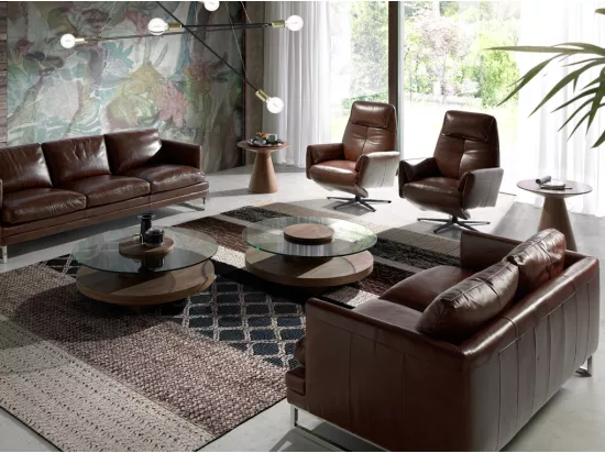 Fauteuil relax pivotant cuir marron et pieds en acier Nary-Couleur Aqua 23 Chocolat