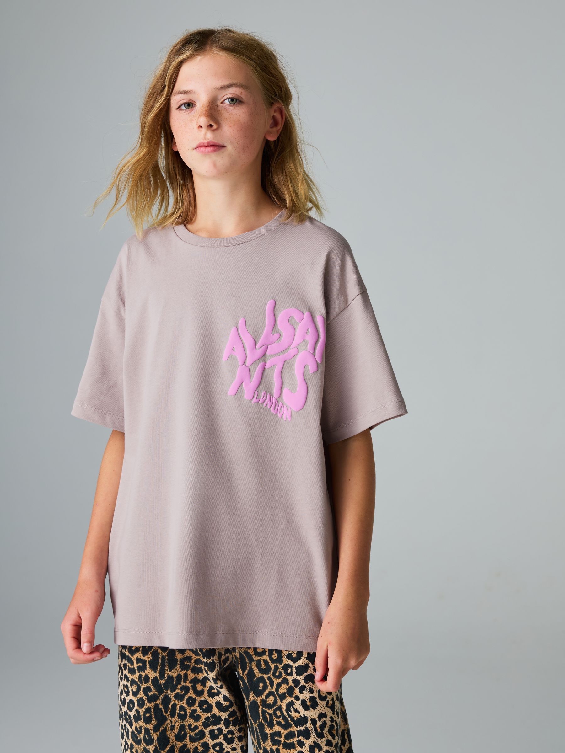 Neutraal - smALLSAINTS Girls Oversized Orlando Logo Crew 100% Cotton T-Shirt