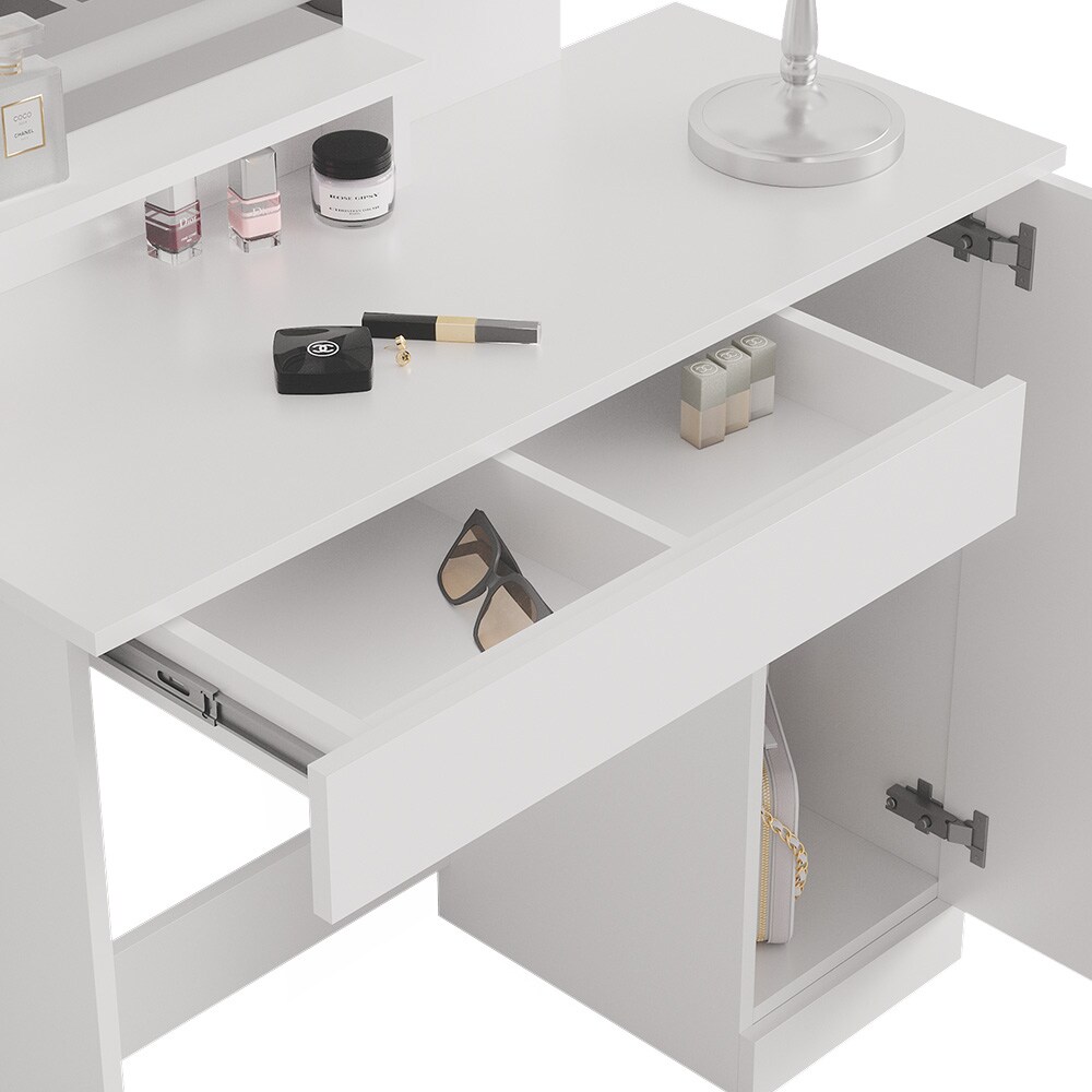 Vicco Schminktisch Frisiertisch Schminkkommode Julia Weiß LED-Spiegel Hocker 90x138 cm modern Schlafzimmer Kommode Schublade Ablage Aufbewahrung Kosmetiktisch Schminkkonsole Make-Up-Tisch