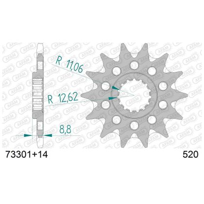 Pignon de sortie de boite AFAM ACIER 520 ANTI BOUE 14 DENTS - Gris