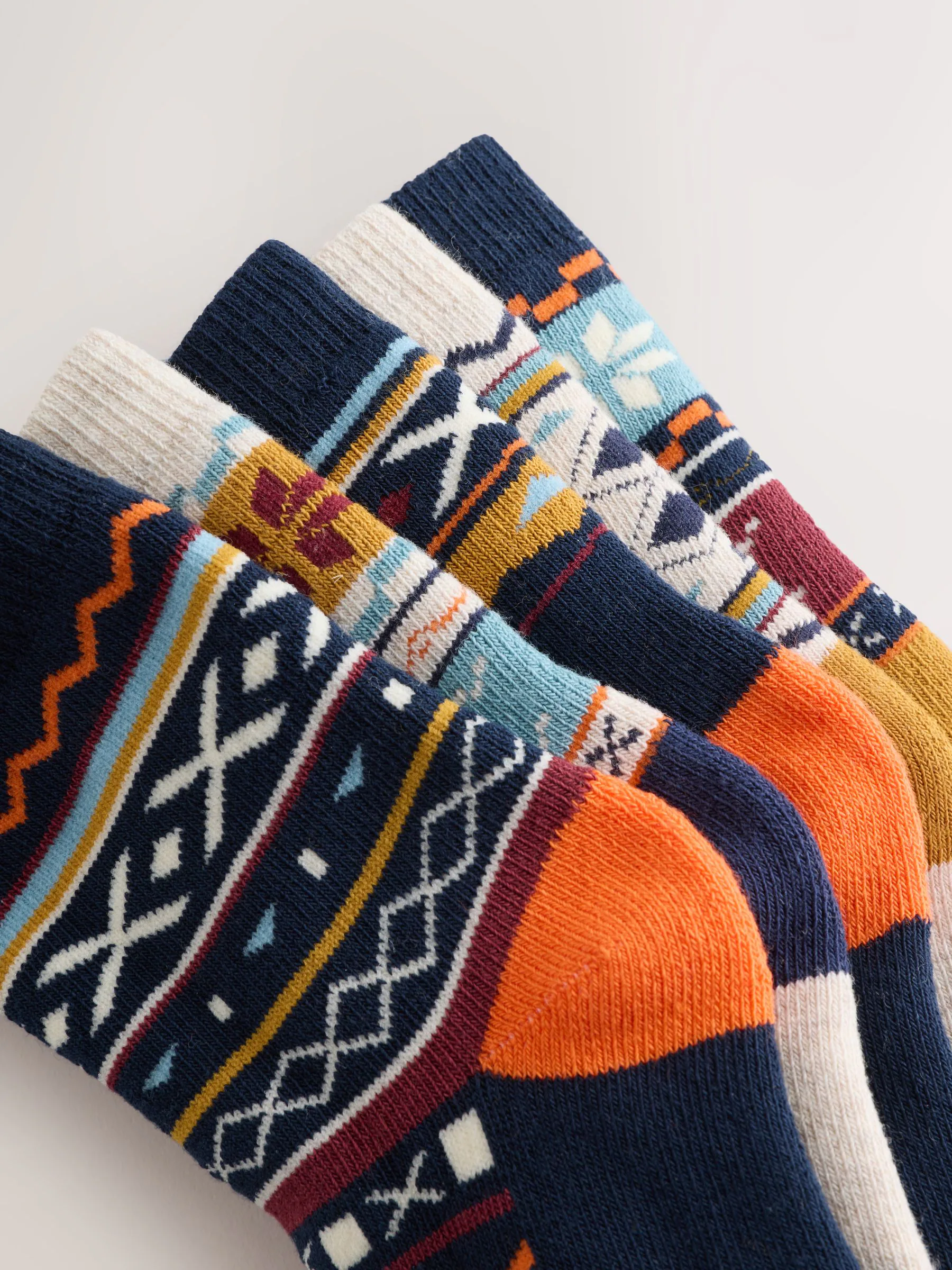 Marineblauw met fairislemotief - Set van 5 Cosy Terry sokken met hoog katoengehalte