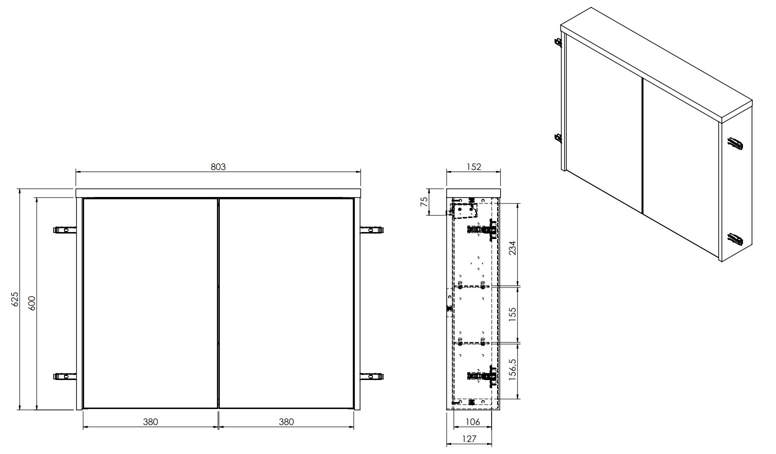 Fontana Basic spiegelkast 80cm met 2 deuren kasteel bruin