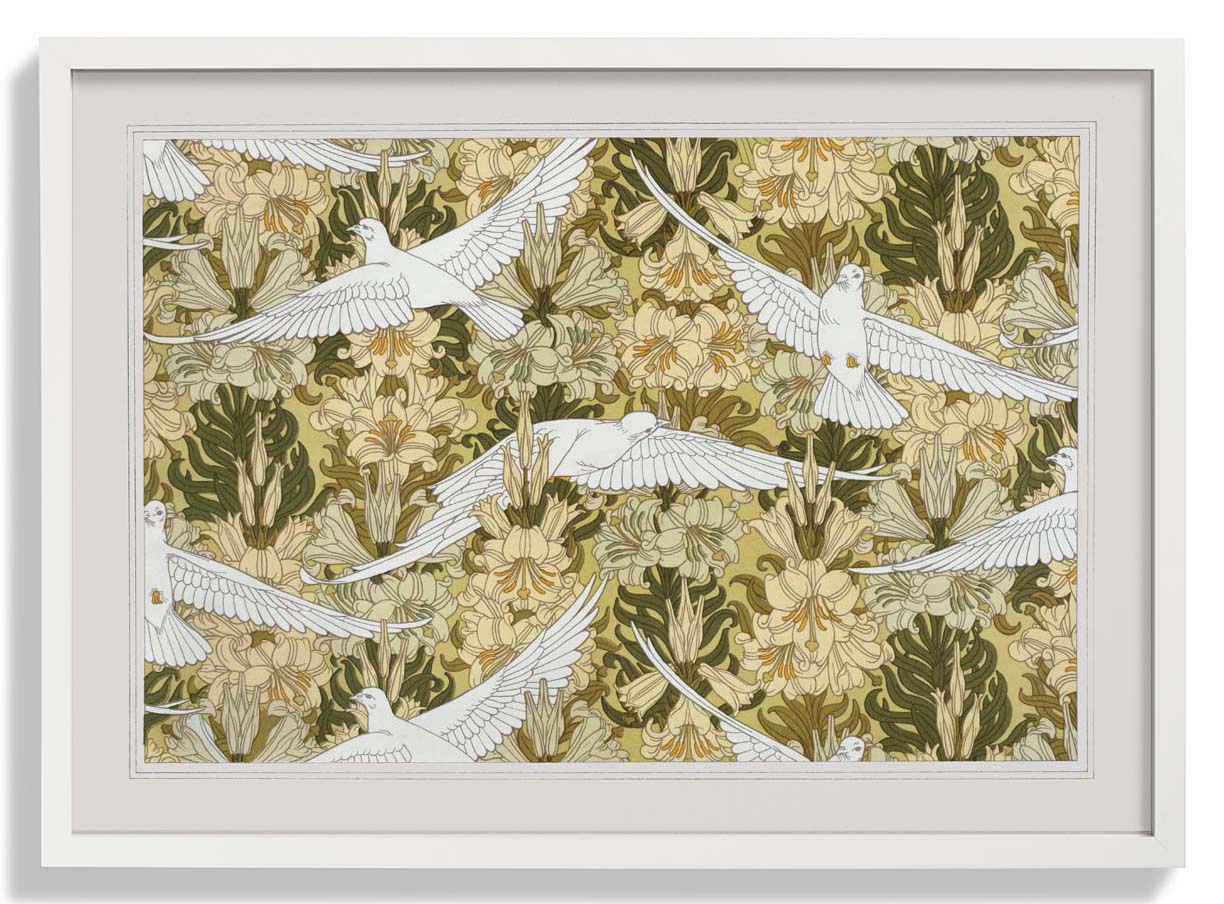 Weiße Vögel und Blumen