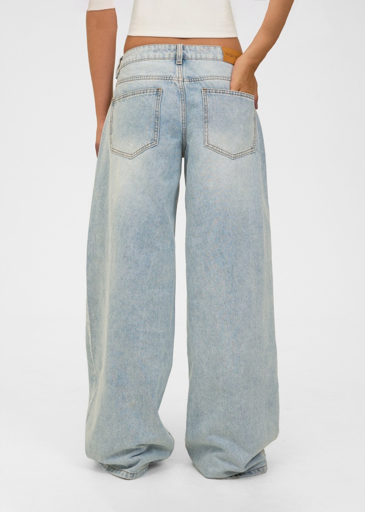 Wide leg classic low waist jeans sky blauw