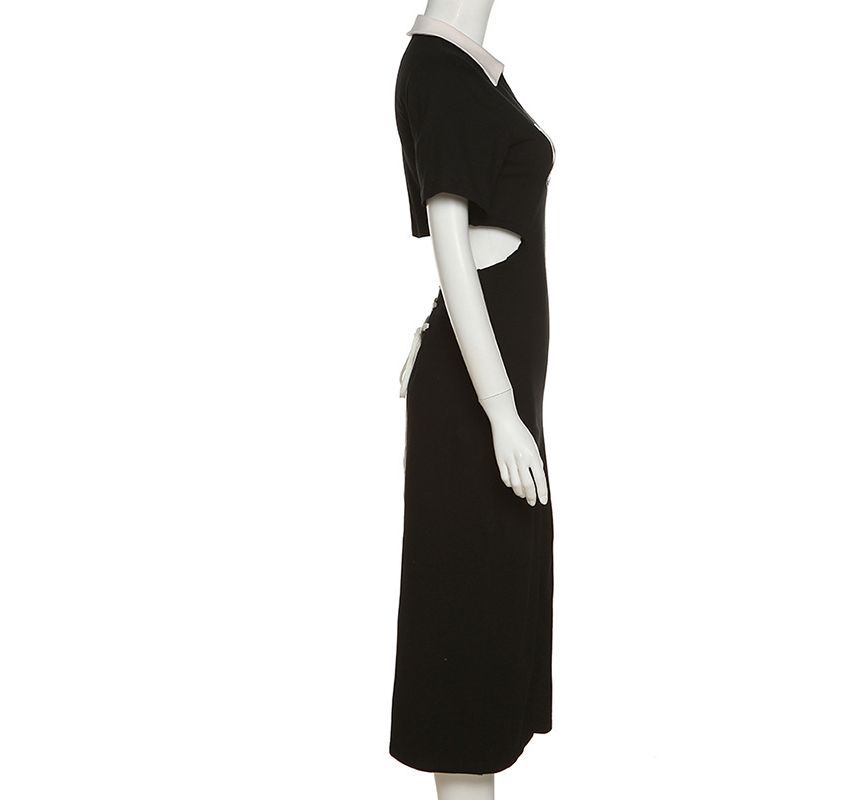 Sugarcoat - Midi-jurk met korte mouwen, kraag en letters, split
