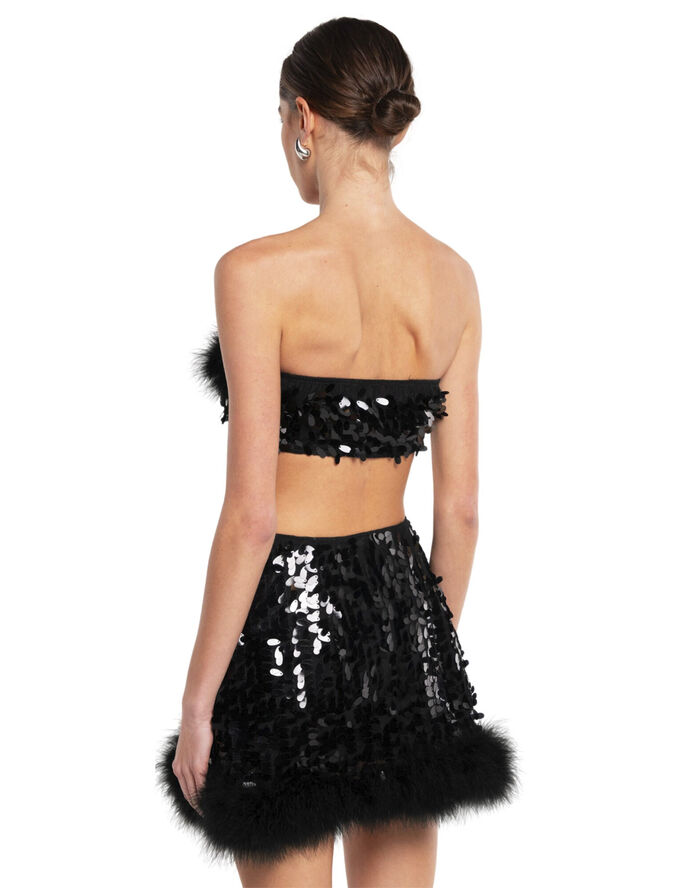 OW Collection VIRGO Sequin Feather Top Black caviar