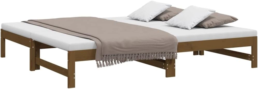 vidaXL Tagesbett Ausziehbar Sofa Gästebett Sofabett Bett Bettsofa Holzbett Schlafsofa Ausziehbett Bettgestell Honigbraun 2X(90x190) cm Massivholz Kiefer