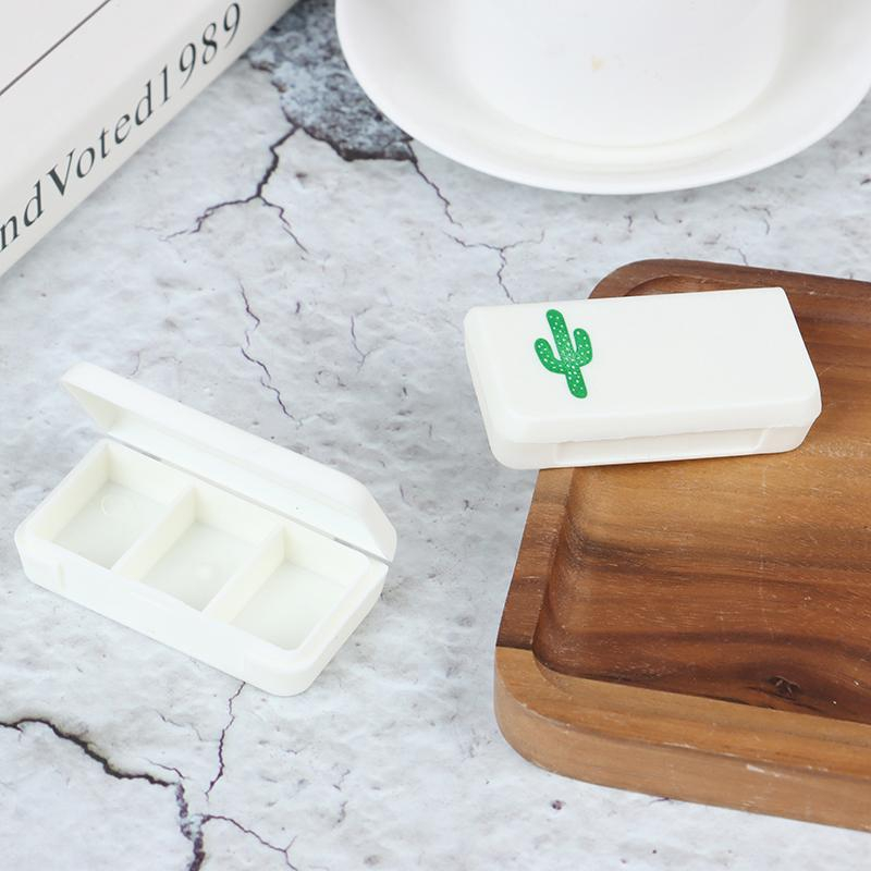 (6.5cm) Medikamenten Dosierer 3 Fächer Dosett Tablettenbox Supplements Pillendose Tablettenspender - Kaktus