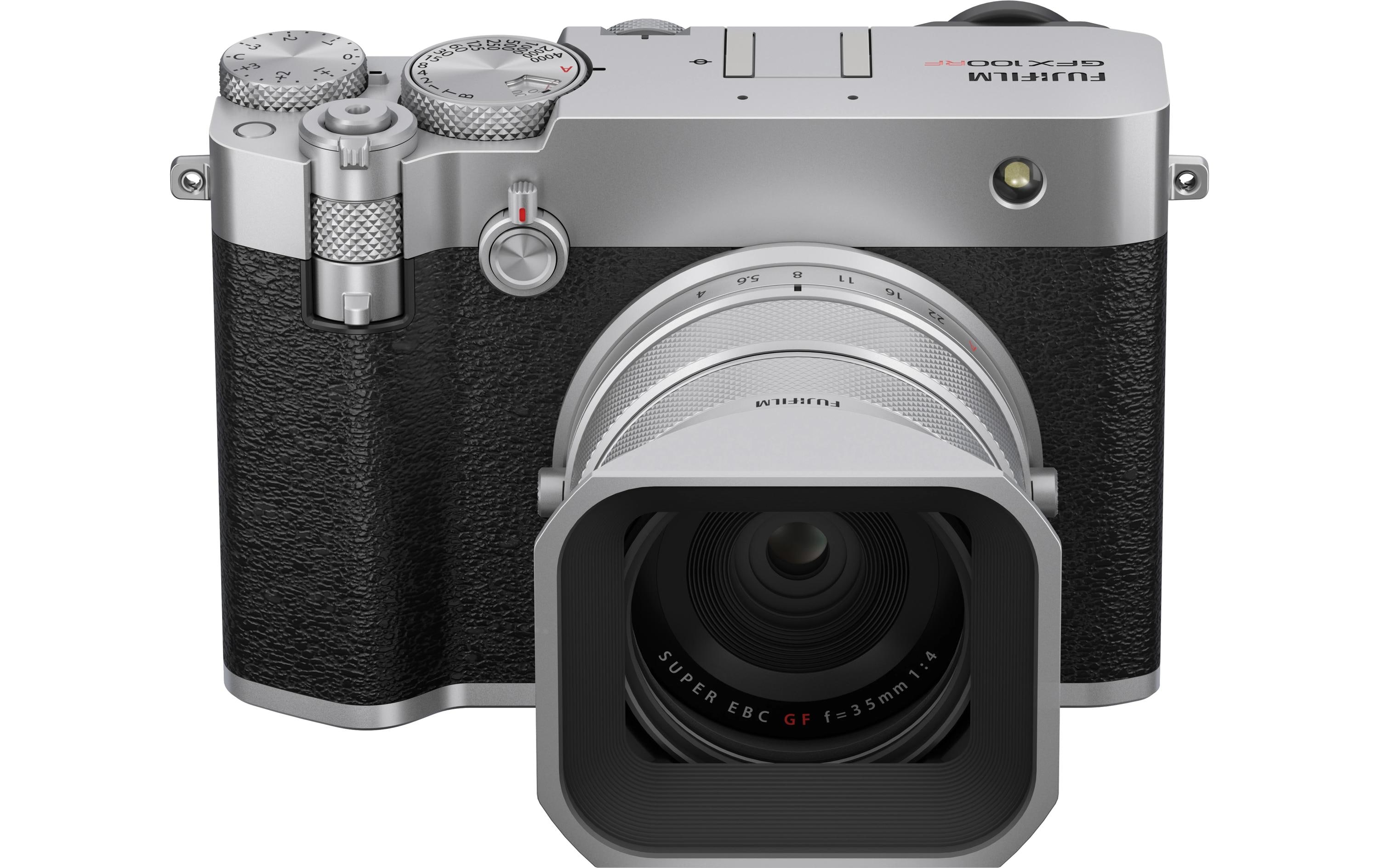 Fotokamera GFX 100RF Silber<br>GFX-Kamera mit fest verbautem Objektiv und bringt die Mittelformat-Bildqualität in ein ultrakompaktes Design