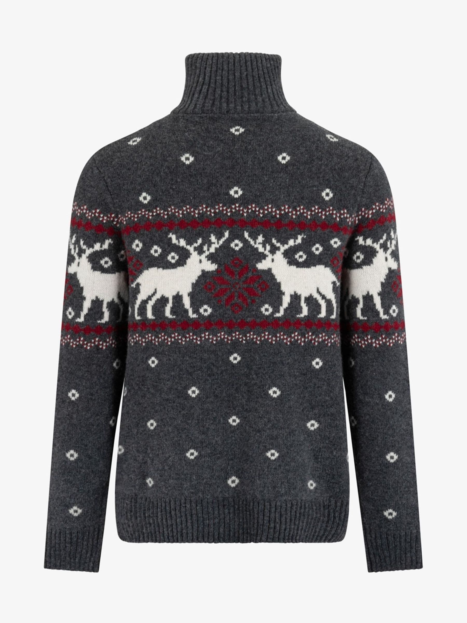The Little Tailor grijze wollen Blend zip neck feestelijke fairisle Kerstmis Trui