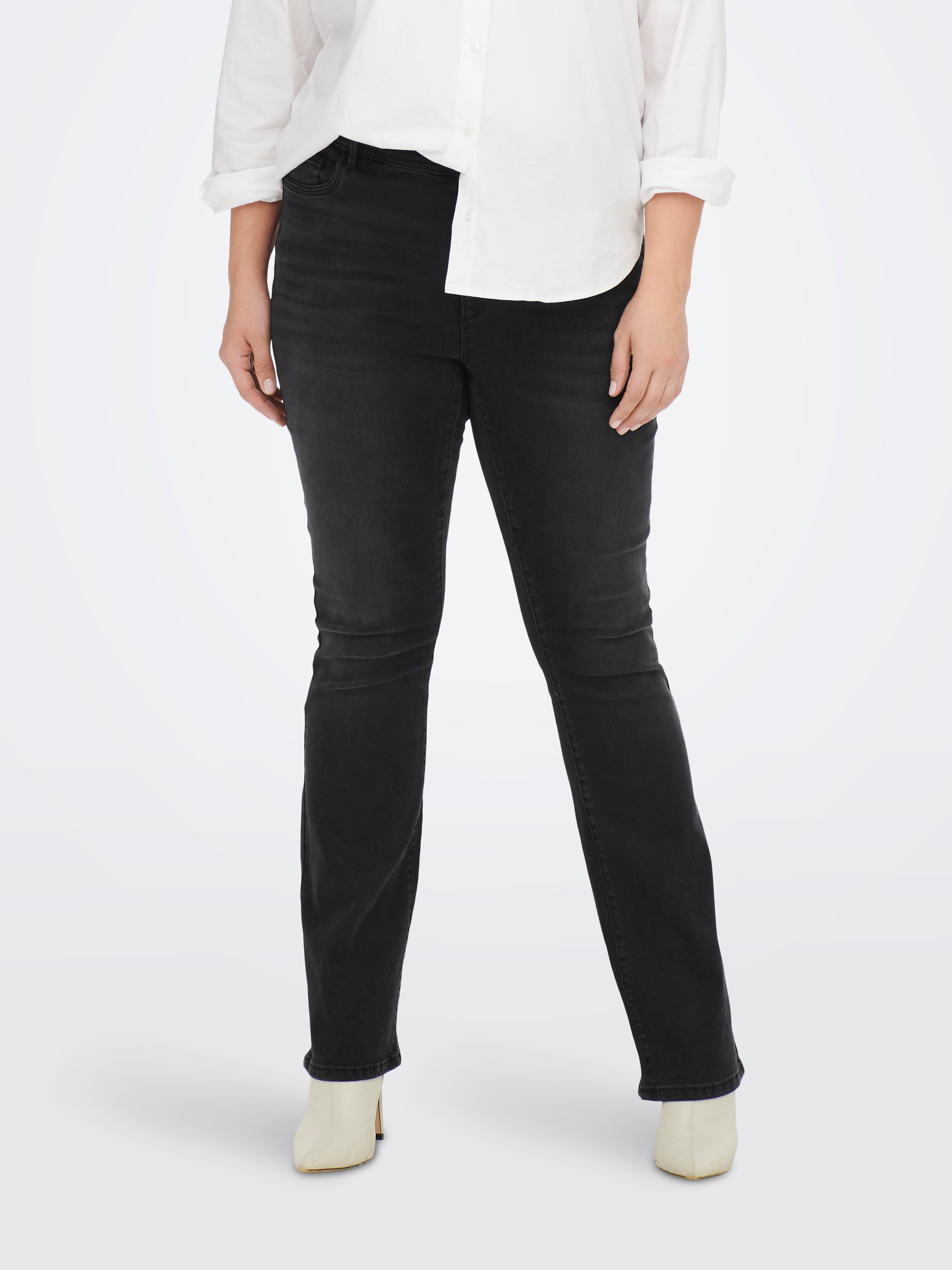 CARSALLY Hohe Taille Ausgestellt Jeans Washed Black