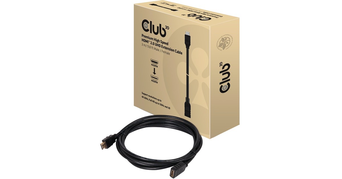 Club 3DPremium High Speed HDMI 2.0 Extension kabel  (Zwart, 3 meter, CAC-1321)