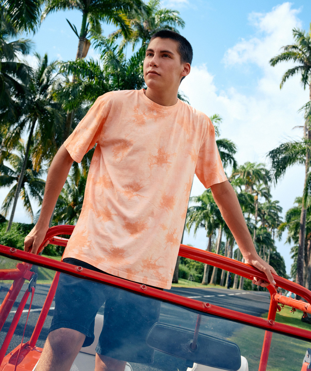 t-shirt manches courtes garçon en coton bio tie and dye orange