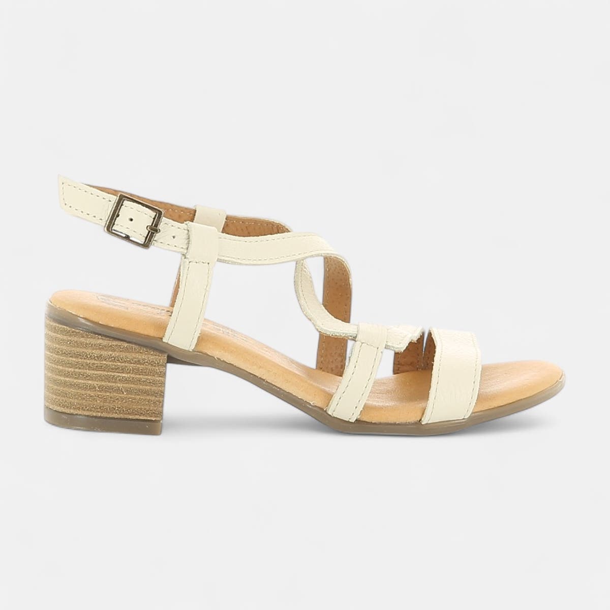 Nu-pieds à talon compensé Femme en cuir beige