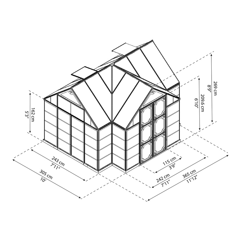 Drivhus 11,16 m² 305x366x269 cm