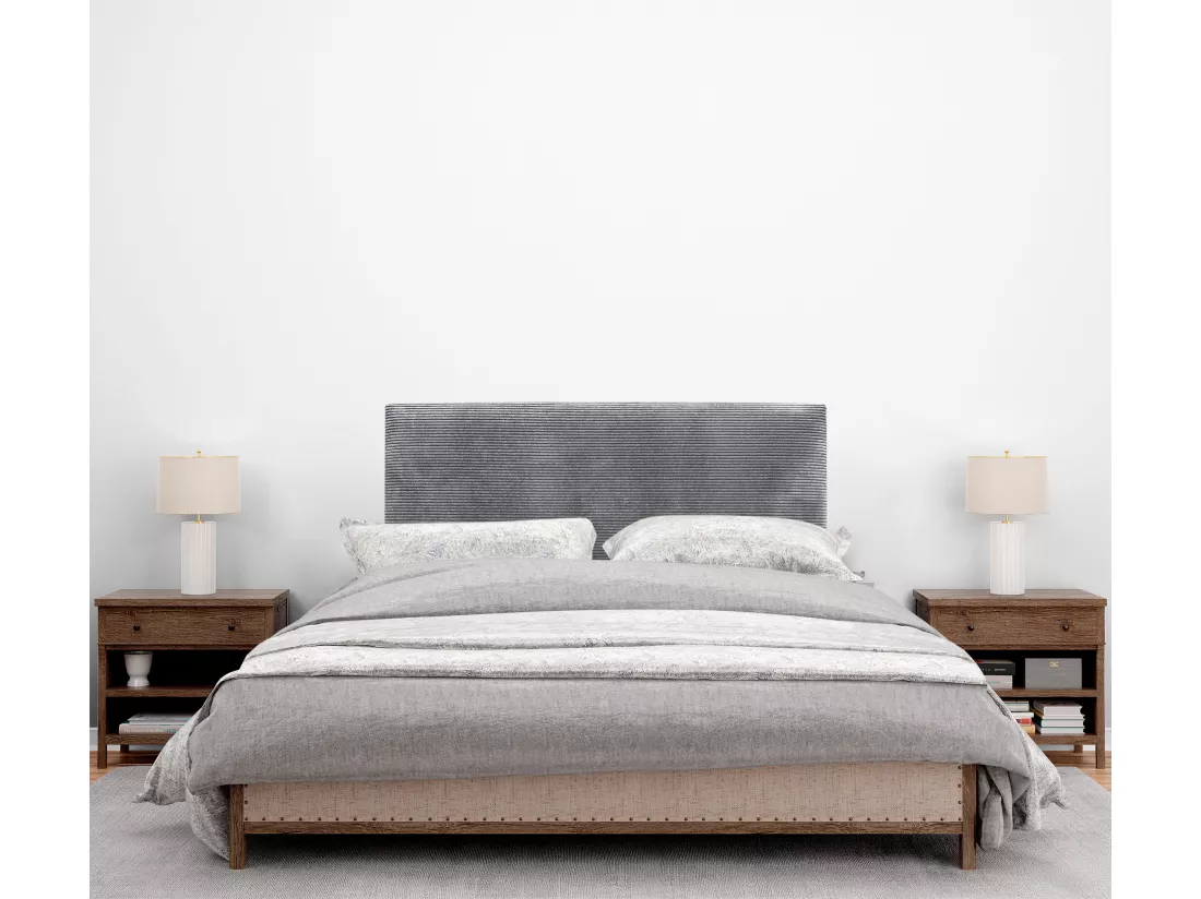 DHOME Tête de Lit Velours Côtelé Uni 160x105 avec Pieds de Lit 150/160 - Gris