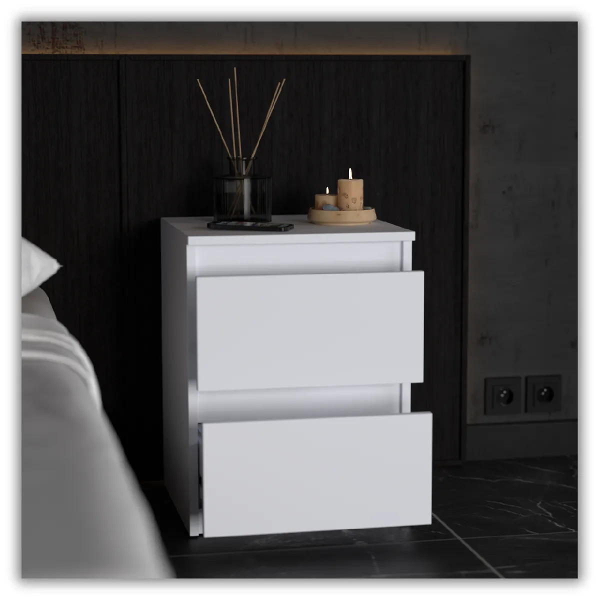 Other Brands Table de Chevet 2 Tiroirs - Blanc