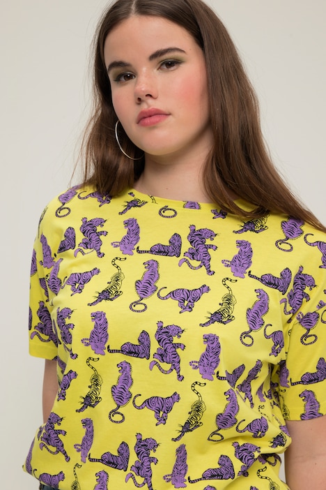 T-Shirt, oversized, Tiger Print, Rundhals, Halbarm