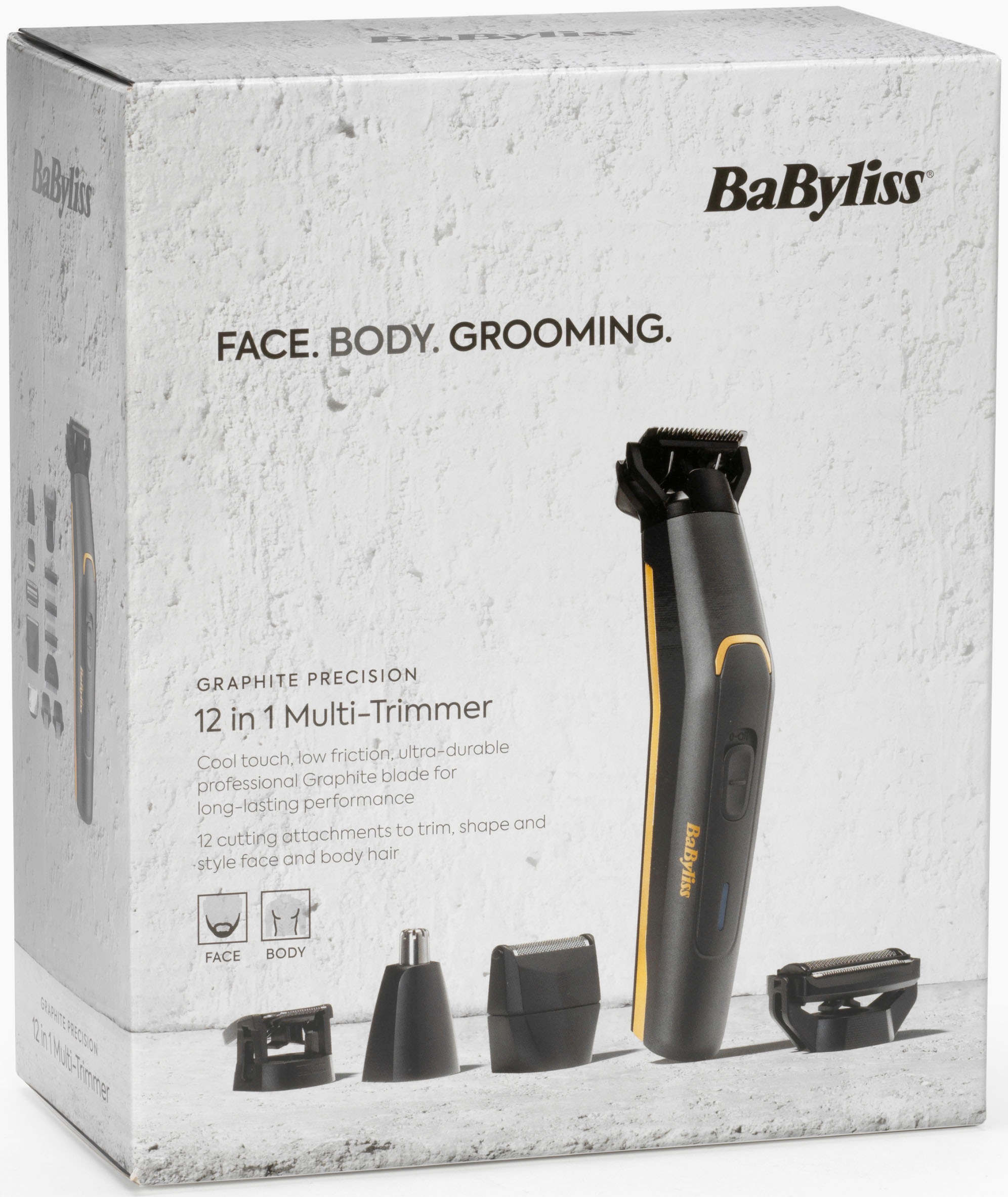 BaByliss Multifunktionstrimmer »Graphite Multi Trimmer MT987E« 5 Aufsätze Langlebige Graphit-Klinge, 12-in-1 Funktionr