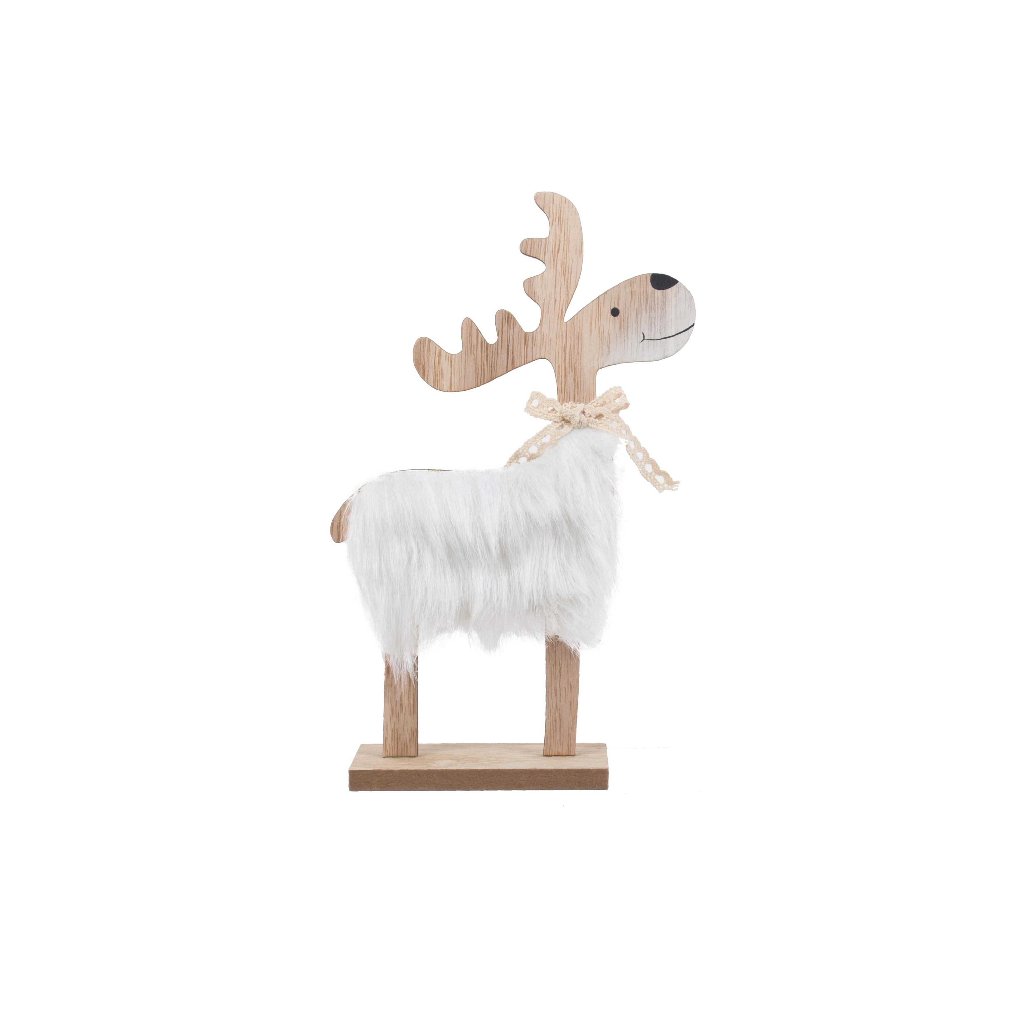 FIGURINE RENNE BLANC IMITATION FOURRURE 10X17CM