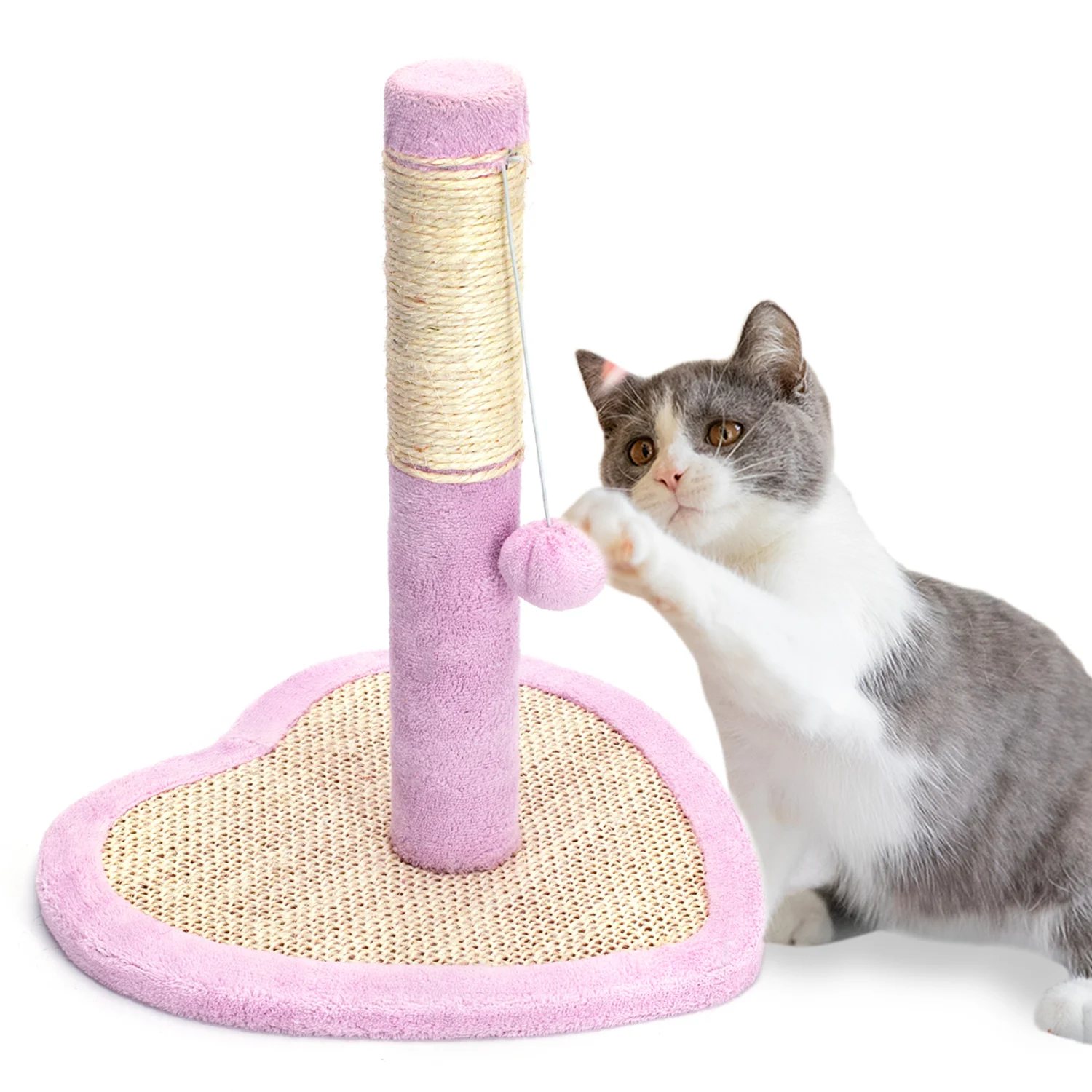 Arranhador para Gatos Nobleza em Sisal Natural com Bola, 33,5 x 33,5 x 38 cm, Rosa