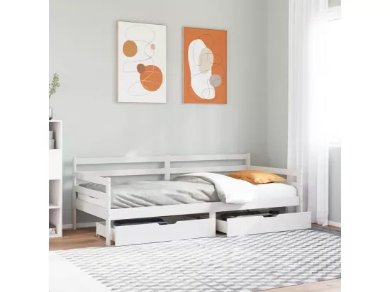 Lit de jour et tiroirs sans matelas blanc 90x200 cm bois massif
