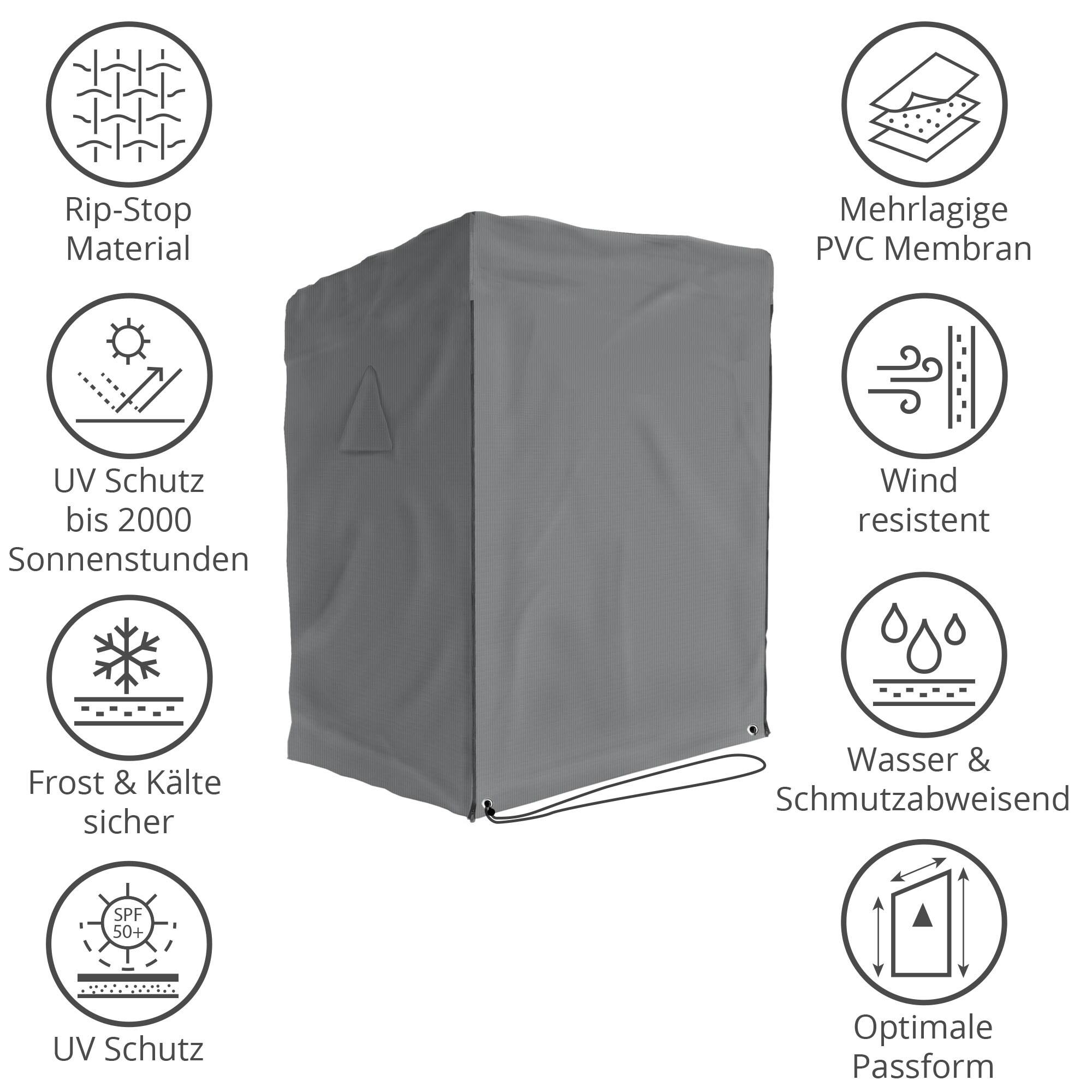 SANZARO Premium Strandkorb Abdeckung mit Ösen Strandkorbhülle | Grau 120 x 90 x 155 cm (BxTxH)