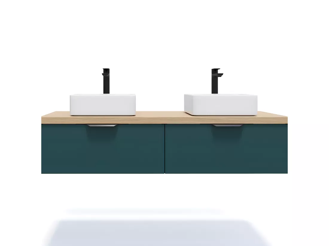Meuble de salle de bain suspendu 2 vasques à poser 140cm 2 tiroirs Bleu - Soho