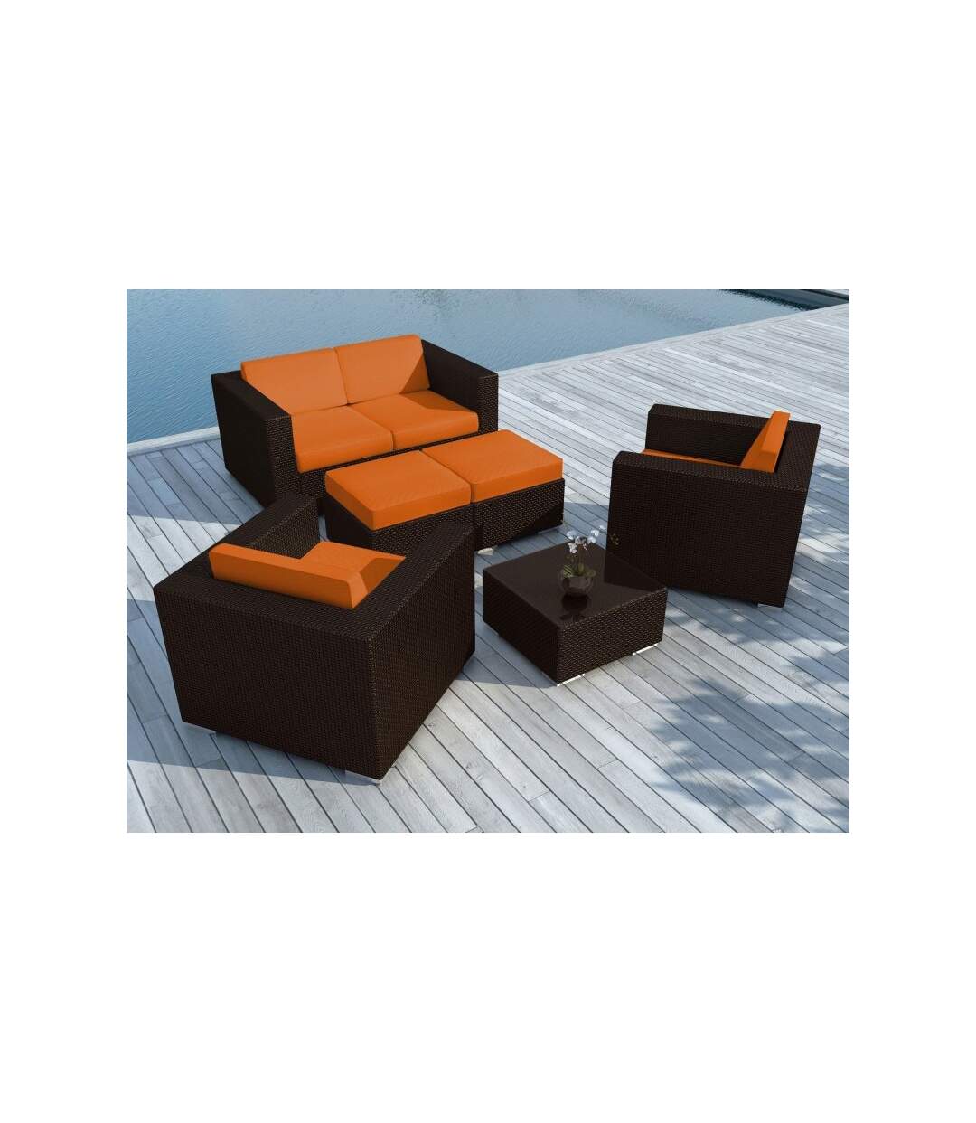 Paris Prix - Salon De Jardin En Résine Tressé portofino Orange & Marron