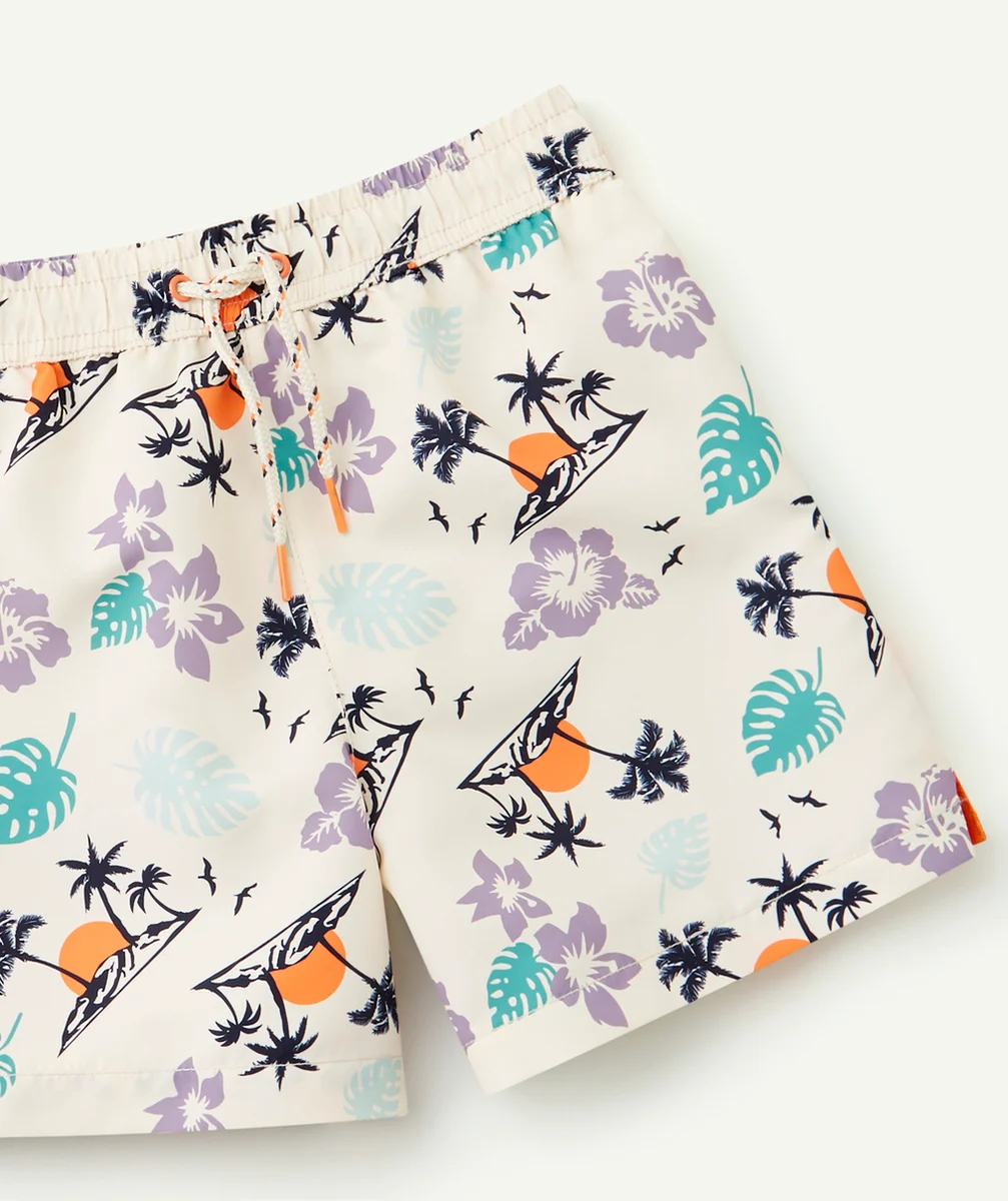SHORT DE BAIN GARÇON EN FIBRES RECYCLÉES IMPRIMÉ TROPICAL