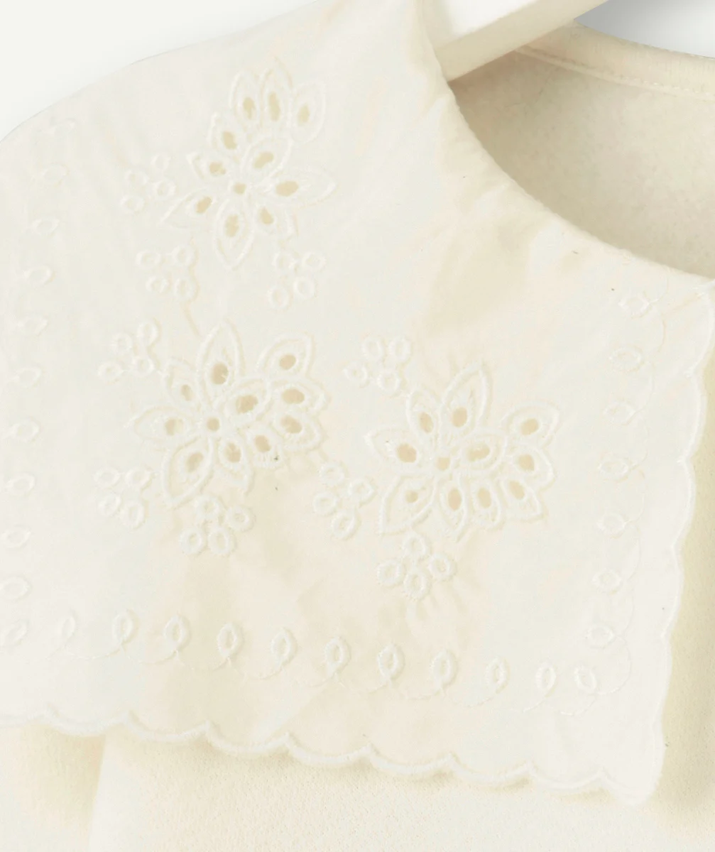 SWEAT FILLE EN FIBRES RECYCLÉES ÉCRU AVEC MAXI COL BRODÉ