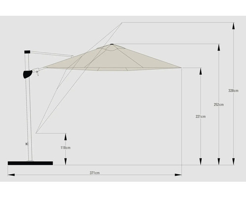 Soluna Orléans zweefparasol, Ø 300 cm, rond, ecru, inclusief kruisvoet.