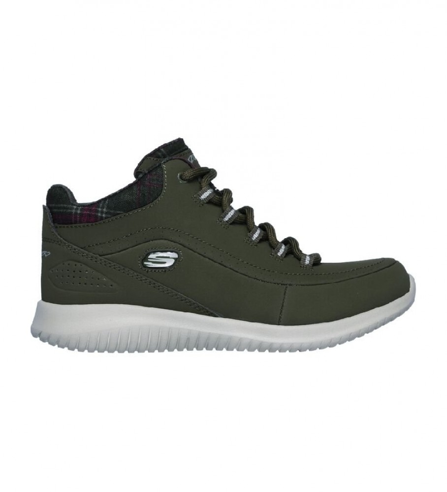 Botas de cano curto Skechers Ultra Flex Just Chill em couro, verde acastanhado