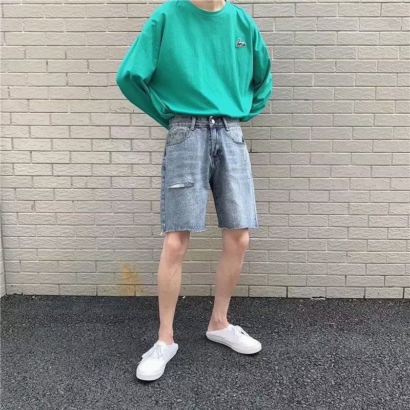 POSI - Versleten wijde denim shorts